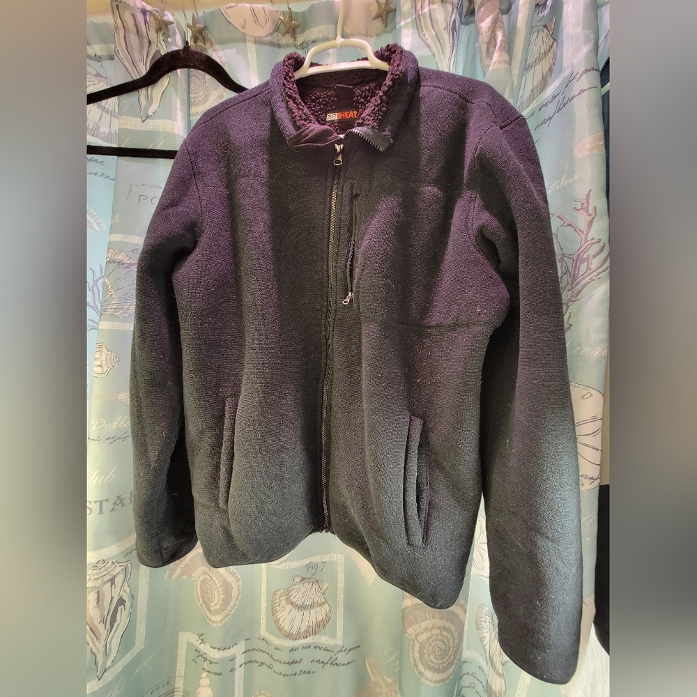 32° Heat Black & Dark Green Fleece Zip-Up Jacket M-L • Cozy Winter Layer